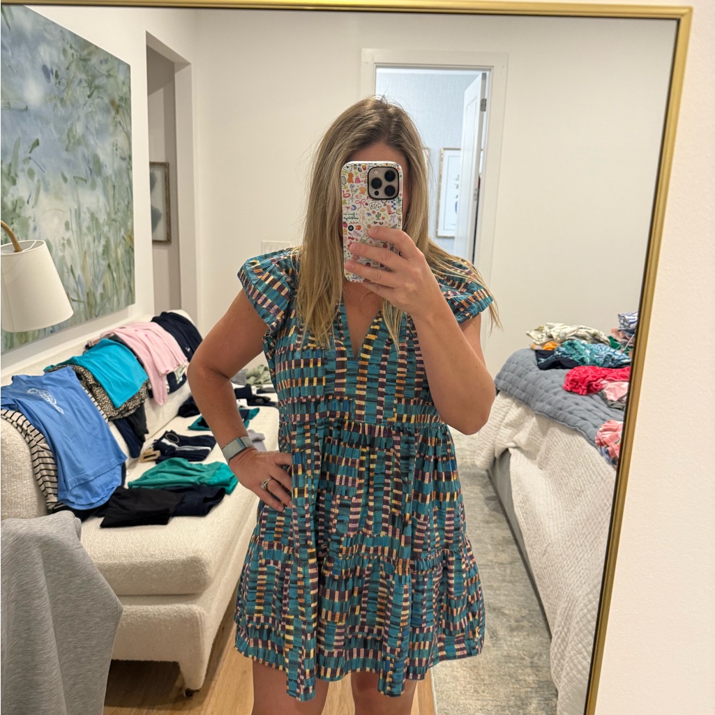 Marie Oliver Teal And Neutral Mini Dress